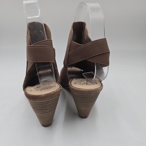 Vince Camuto X Revolve Edora Heel Brown Cone Heel Sz 7.5 Peep Toe - Picture 4 of 7